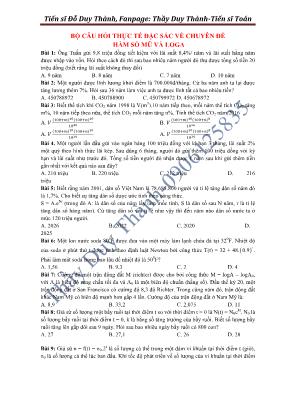 Bộ câu hỏi thực tế đặc sắc về Chuyên đề Hàm số mũ và logarit - Đỗ Duy Thành